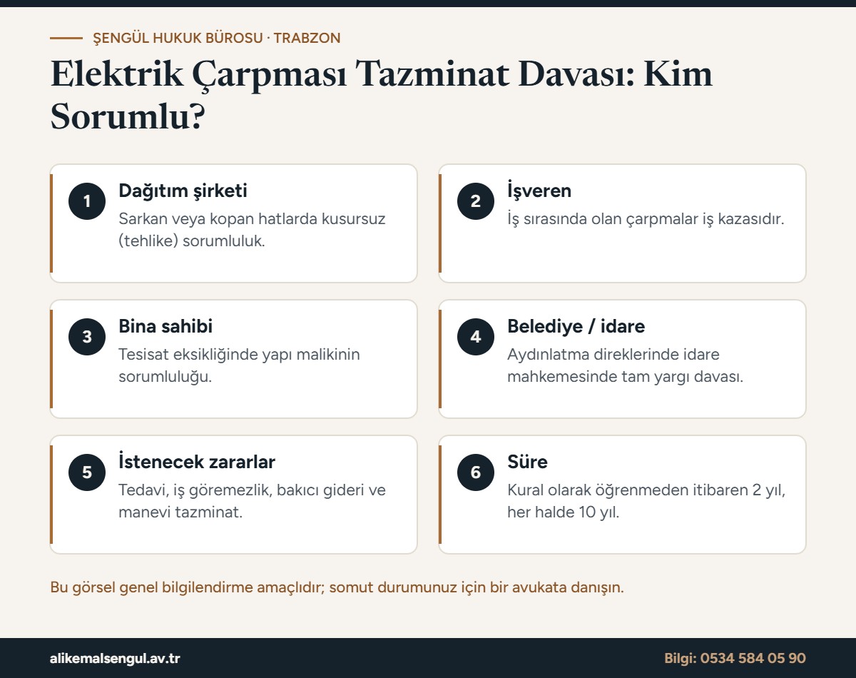 Elektrik çarpması tazminat davasında sorumlular infografiği